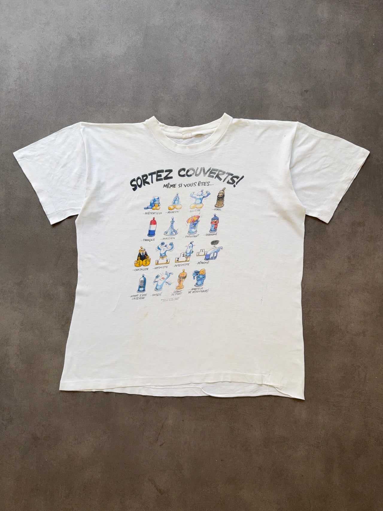 1980s Condoms meme faded tee (L)