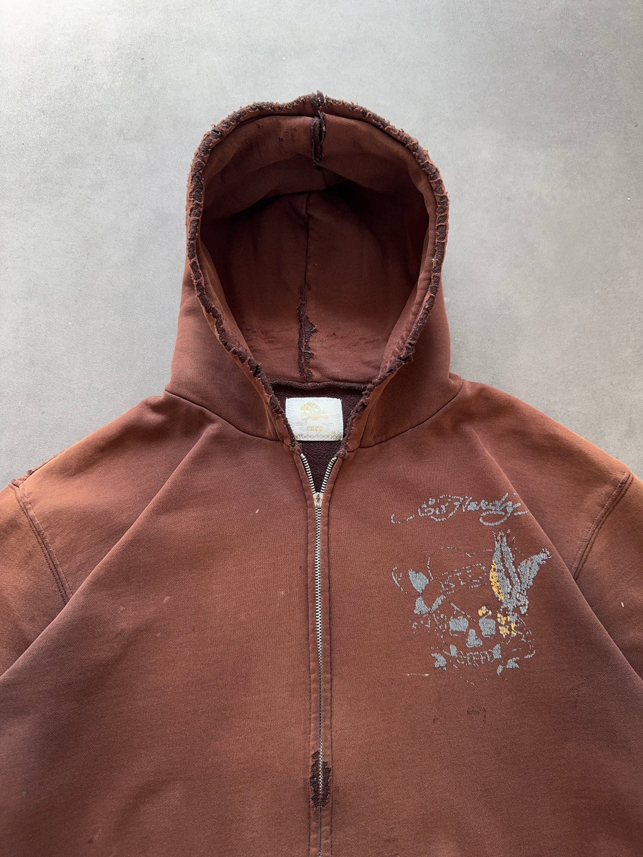 2000s Ed-Hardy Distressed zip hoodie (L)