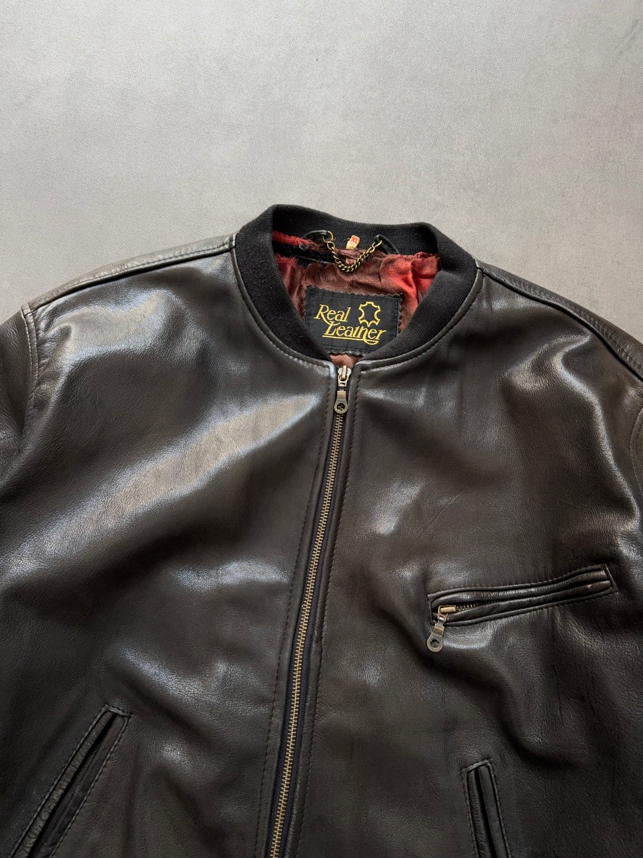 1980s faded Leather Bomber Jacket (L)
