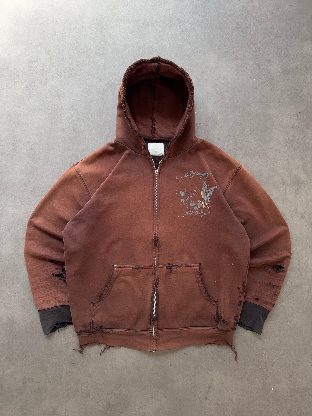 2000s Ed-Hardy Distressed zip hoodie (L)