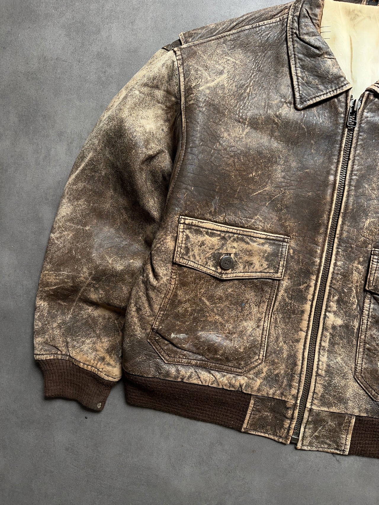 1990s distressed leather jacket (L)