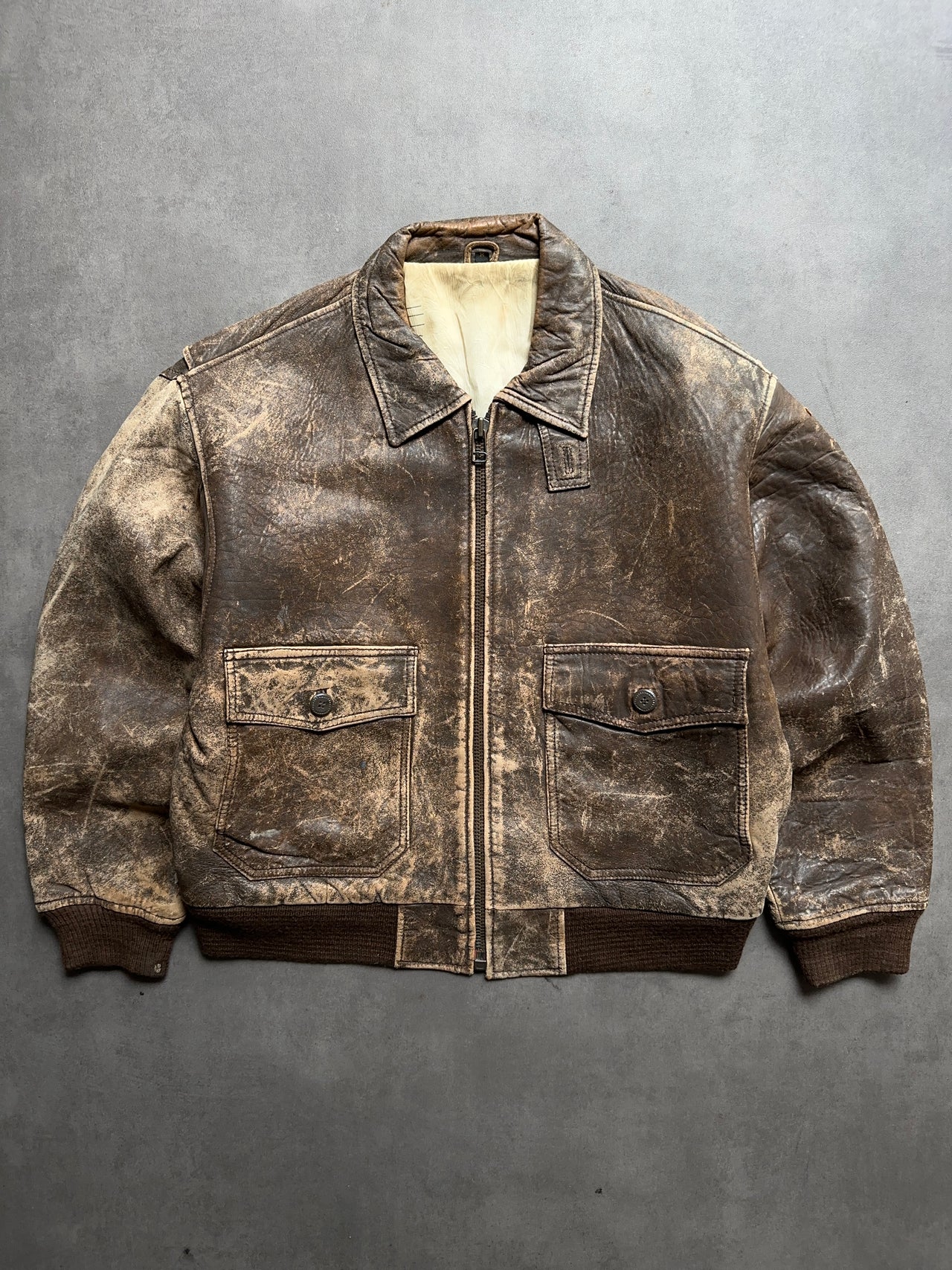 1990s distressed leather jacket (L)