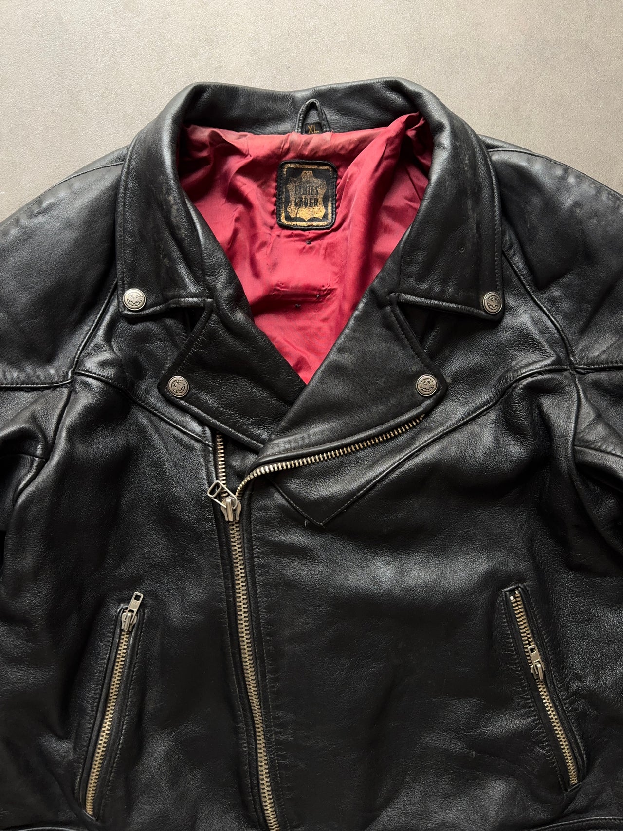 1980s Biker Leather Jacket (XL)