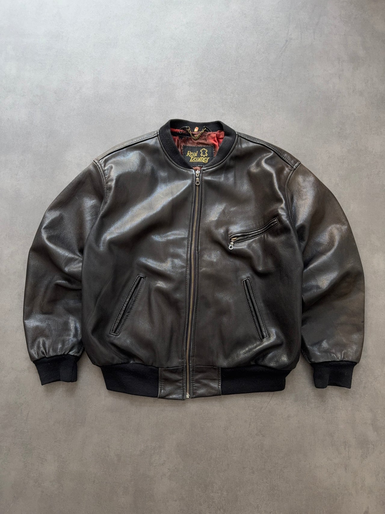 1980s faded Leather Bomber Jacket (L)