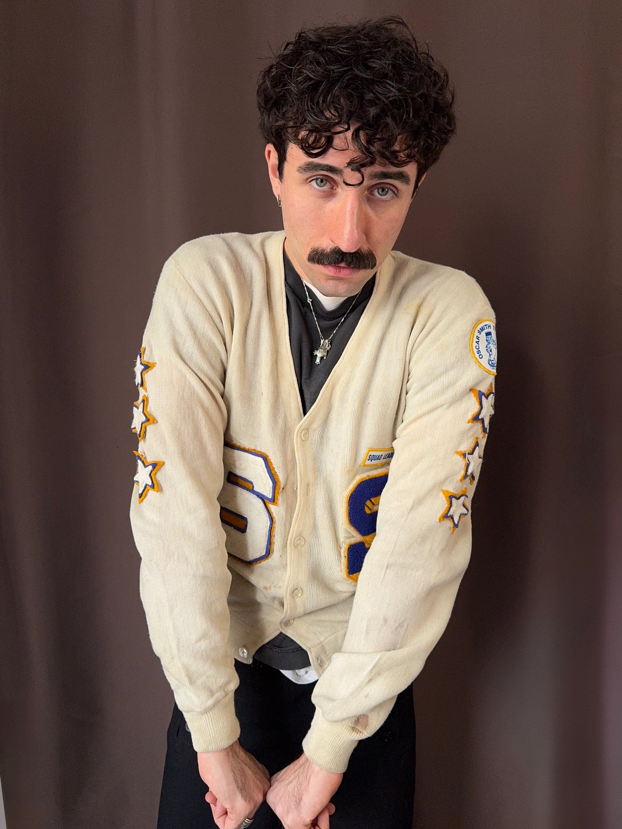 1970s Letterman cream cardigan (M)