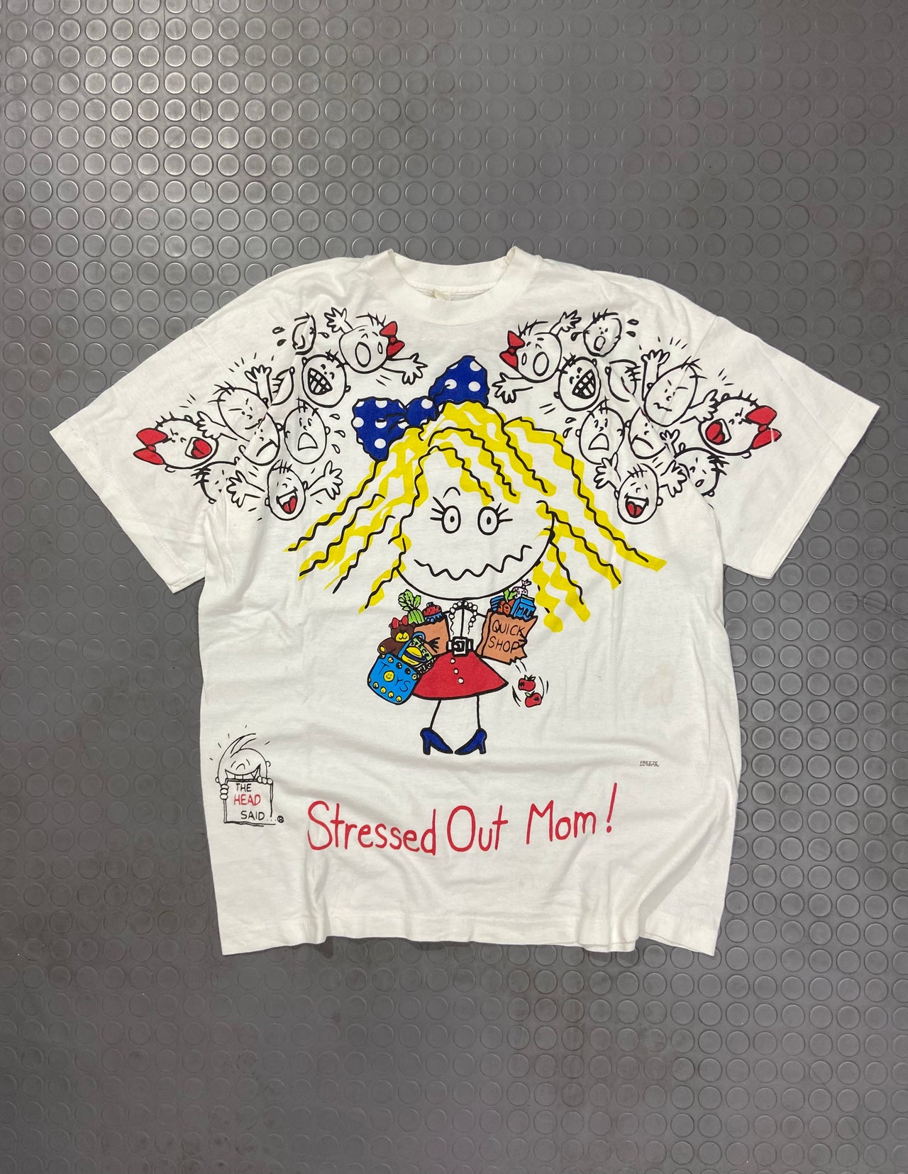 90s stressed out mom single stitch tee (L)
